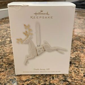 Hallmark Keepsake ornament - Dash Away, All -- New in box - white reindeer gold